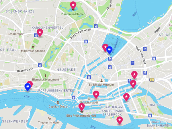 Karte - Sehenswürdigkeiten in Hamburg